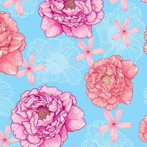 wallpaper Pink peony on blue