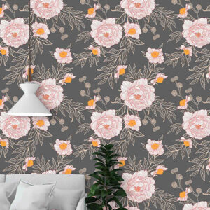 wallpaper Pink peony on brown