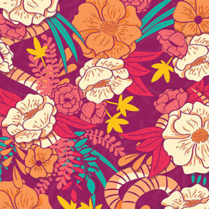 wallpaper Tropical flowers and snakes