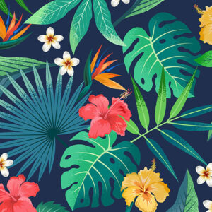 wallpaper Tropical leaves and flowers